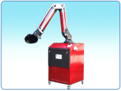 A portable suction arm with a filter and an integral blower for filtering welding smoke and particles in production halls